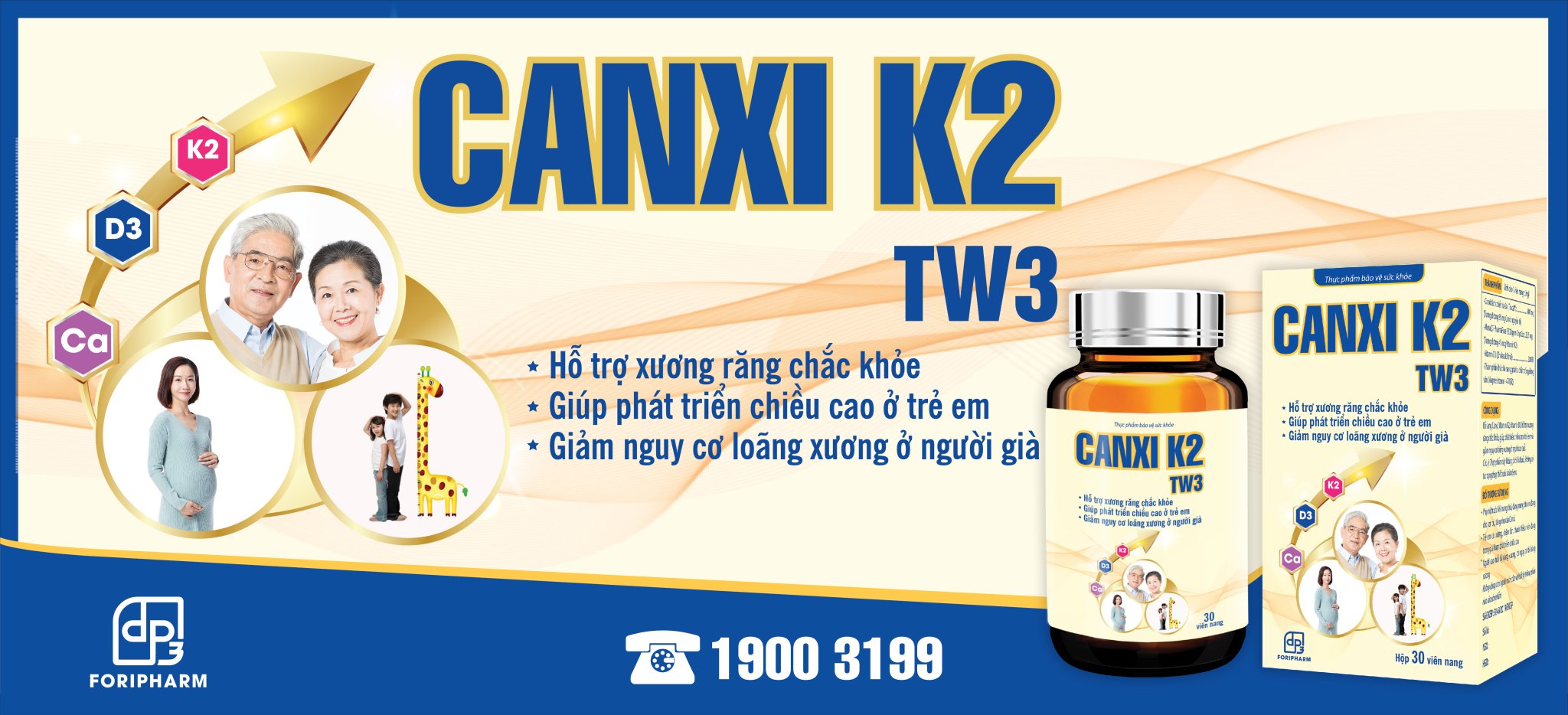 Canxi K2 TW3 bổ sung Canxi D3 K2, giúp xương răng chắc khỏe, phát triển chiều cao ở trẻ, ngăn ngừa loãng xương ở người già