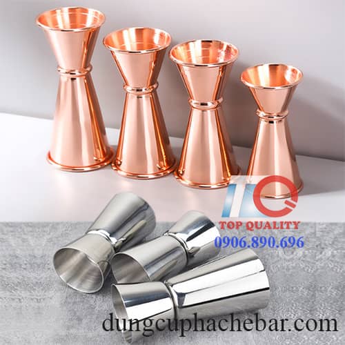 ly jiggers pha che, ly pha che cocktail, ly dong dinh luong 2 dau, jigger inox cao cap 