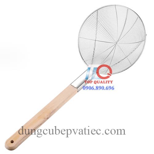 vợt vòng cán gỗ, vợt inox cán gỗ, vợt đồ chiên cán gỗ, vot vong can go 24 26 28 30 32cm