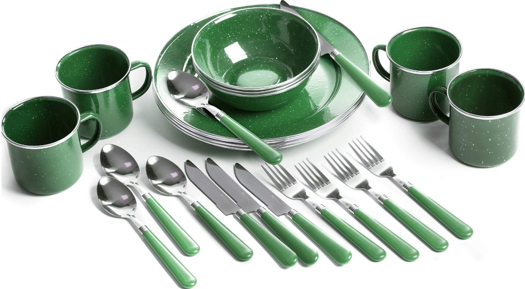 Set tráng men Stansport Deluxe 24 Piece Enamel Tableware - Green