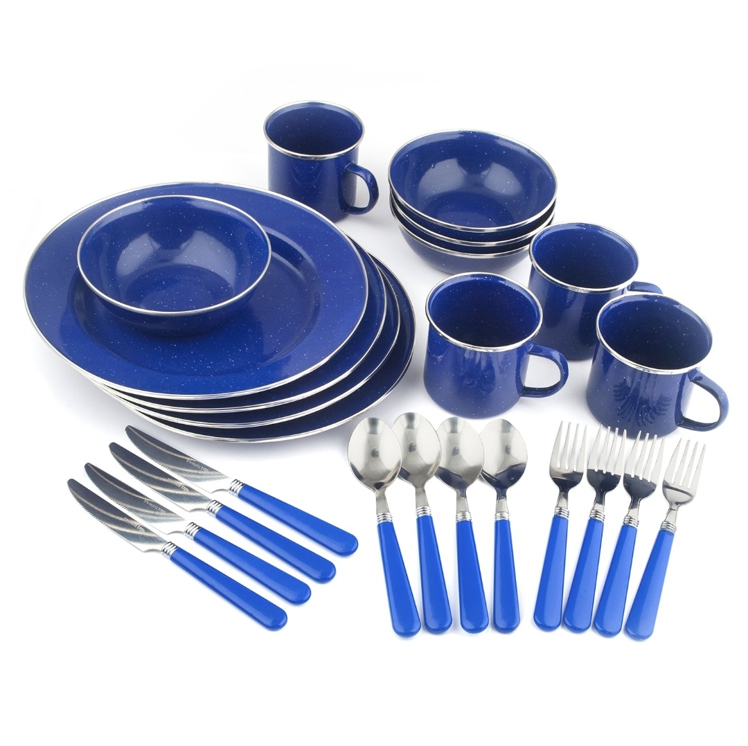 Set tráng men Stansport Deluxe 24 Piece Enamel Tableware - Blue