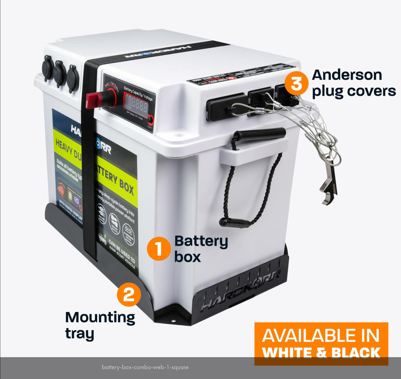 HardKorr Heavy Duty Battery Box Combo with Tray & Plug Covers - White