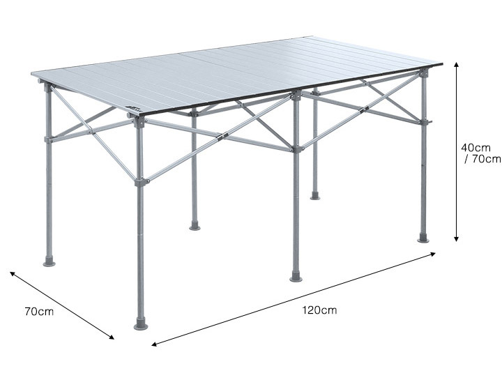 Bàn cắm trại Fieldoor Roll Table 120x70x40cm mặt nhôm
