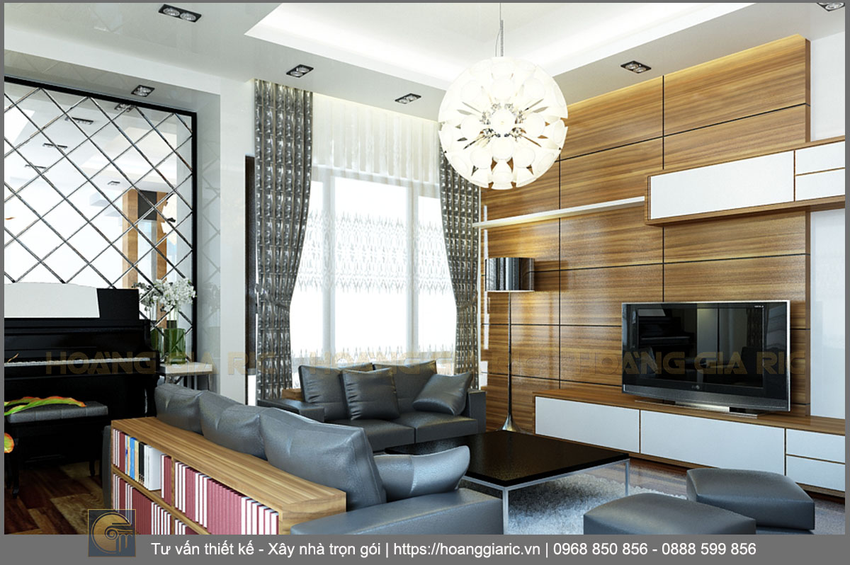 Thiết kế nội thất nhà phố hiện đại Hà nội ct2014, phối cảnh phòng sinh hoạt chung 1