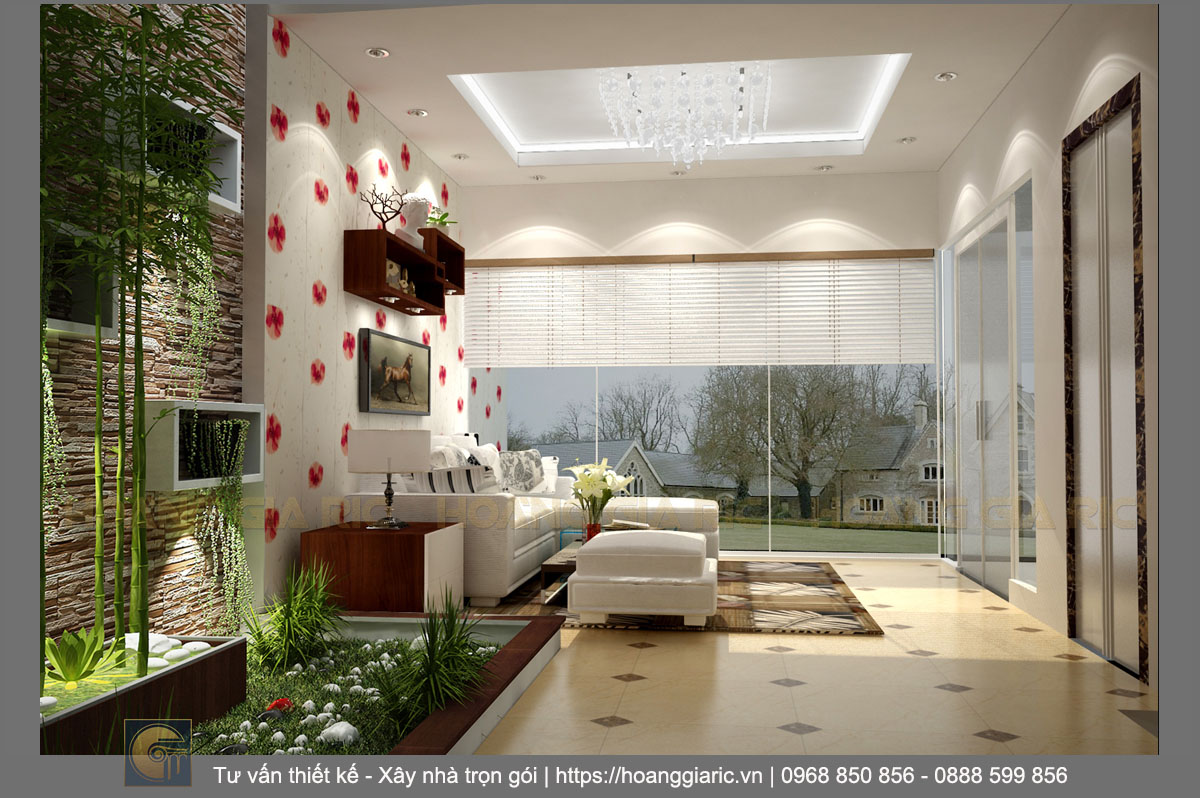 Thiết kế phối cảnh nội thất phòng khách nhà phố hiện đại Hà nội ok2015