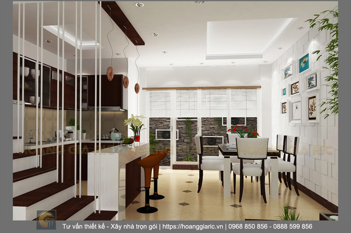 Thiết kế phối cảnh nội thất phòng bếp và ăn nhà phố hiện đại Hà nội ok2015