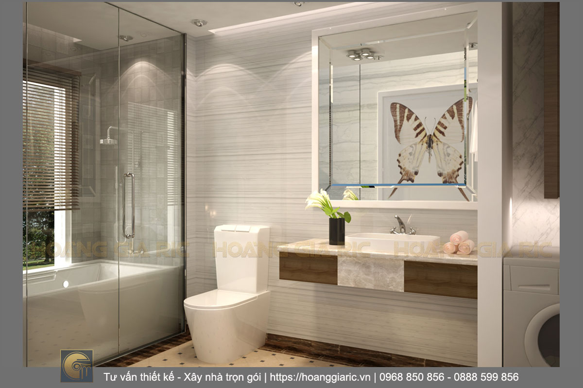 Thiết kế phối cảnh nội thất phòng tắm bố mẹ nhà phố hiện đại Hà nội ok2015