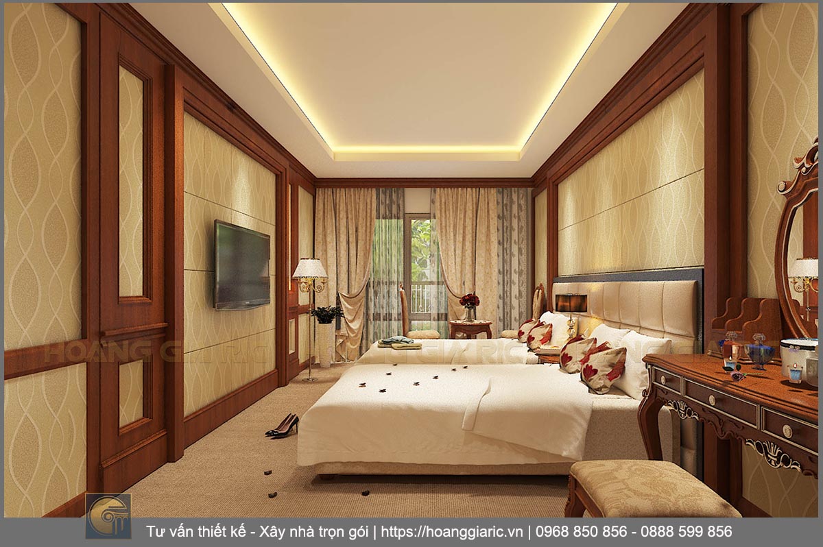 Thiết kế nội thất khách sạn tân cổ điển Quảng ninh at 2016, phối cảnh phòng ngủ 2 giường vip 1