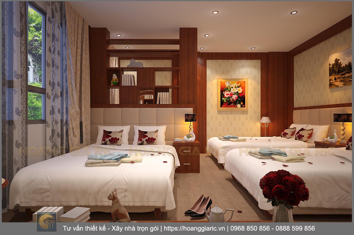 Thiết kế nội thất khách sạn tân cổ điển Quảng ninh at 2016, phối cảnh phòng ngủ 3 giường 1