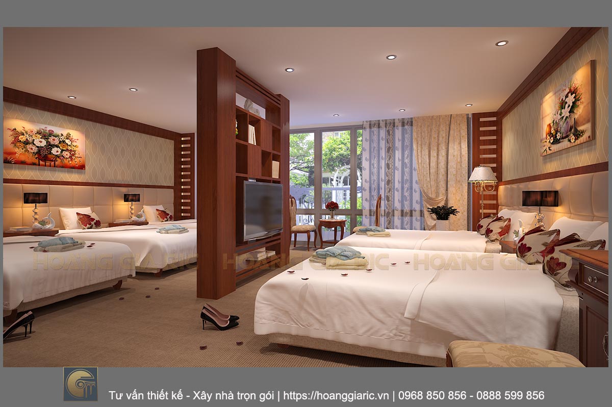 Thiết kế nội thất khách sạn tân cổ điển Quảng ninh at 2016, phối cảnh phòng ngủ đông người 1