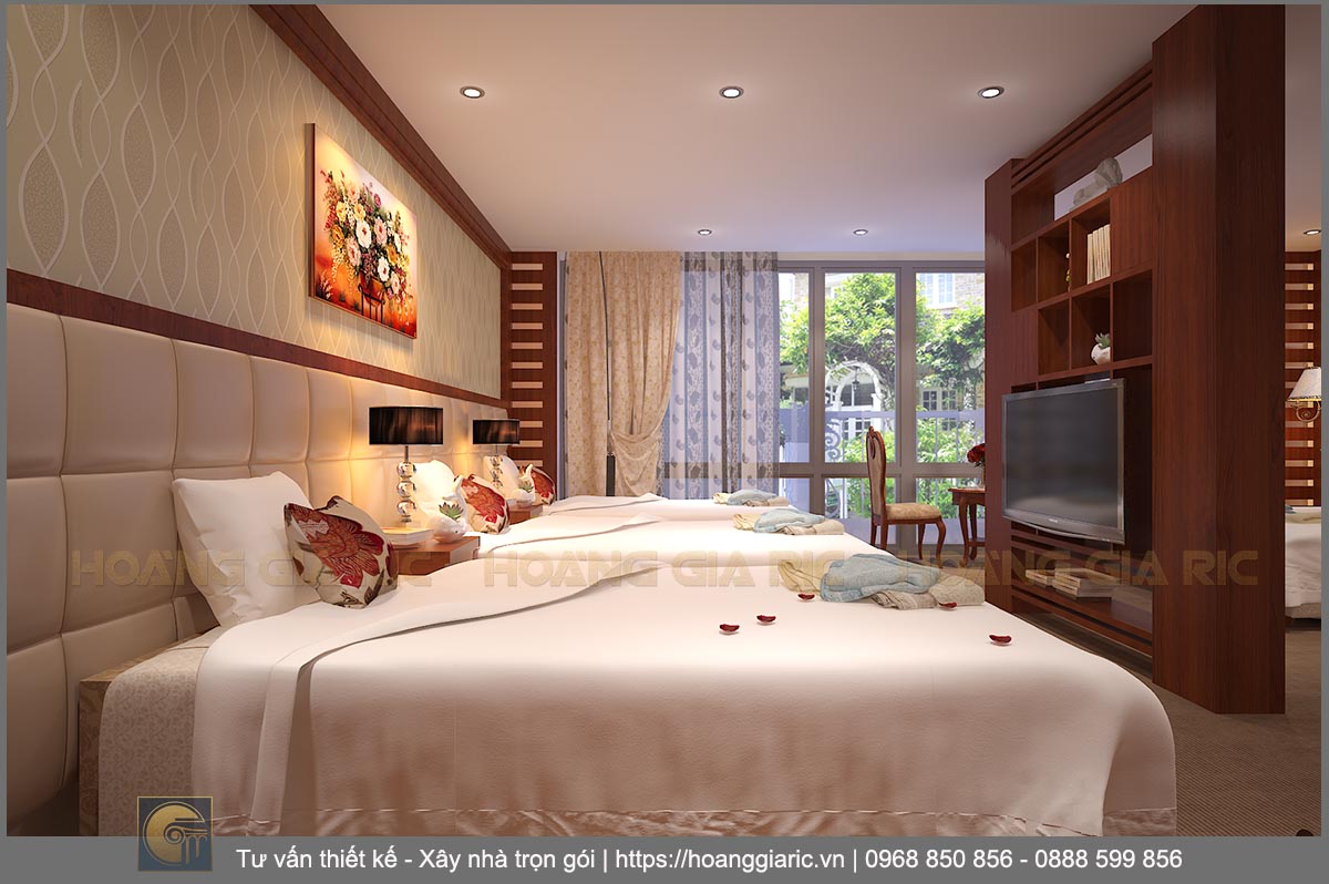 Thiết kế nội thất khách sạn tân cổ điển Quảng ninh at 2016, phối cảnh phòng ngủ đông người 2