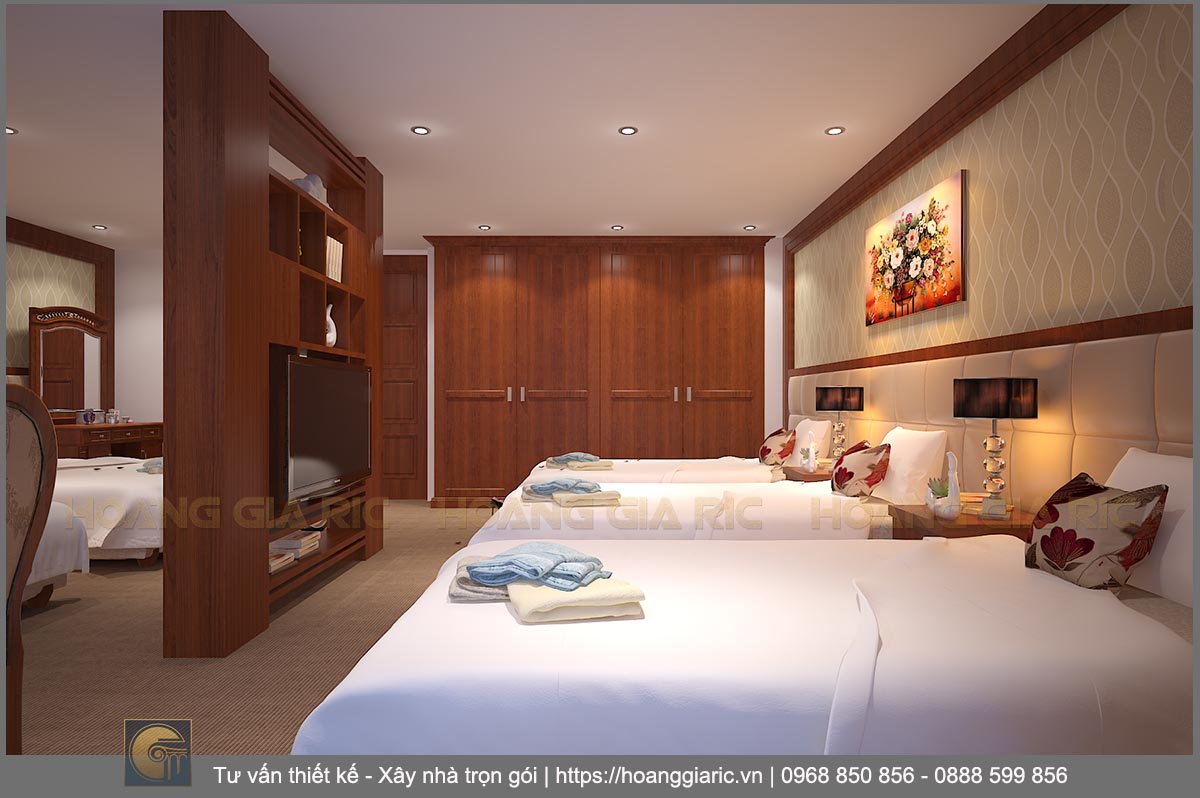 Thiết kế nội thất khách sạn tân cổ điển Quảng ninh at 2016, phối cảnh phòng ngủ đông người 3