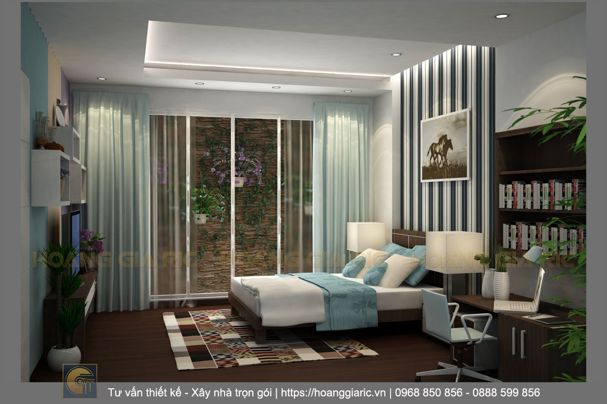 Thiết kế phối cảnh nội thất phòng ngủ con nhà phố hiện đại Hà nội ok2015