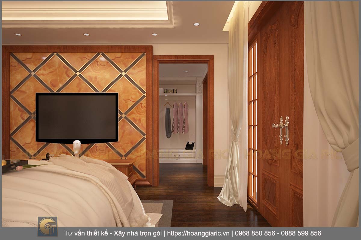 Thiết kế phối cảnh nội thất phòng ngủ 3 biệt thự tân cổ điển ot2016