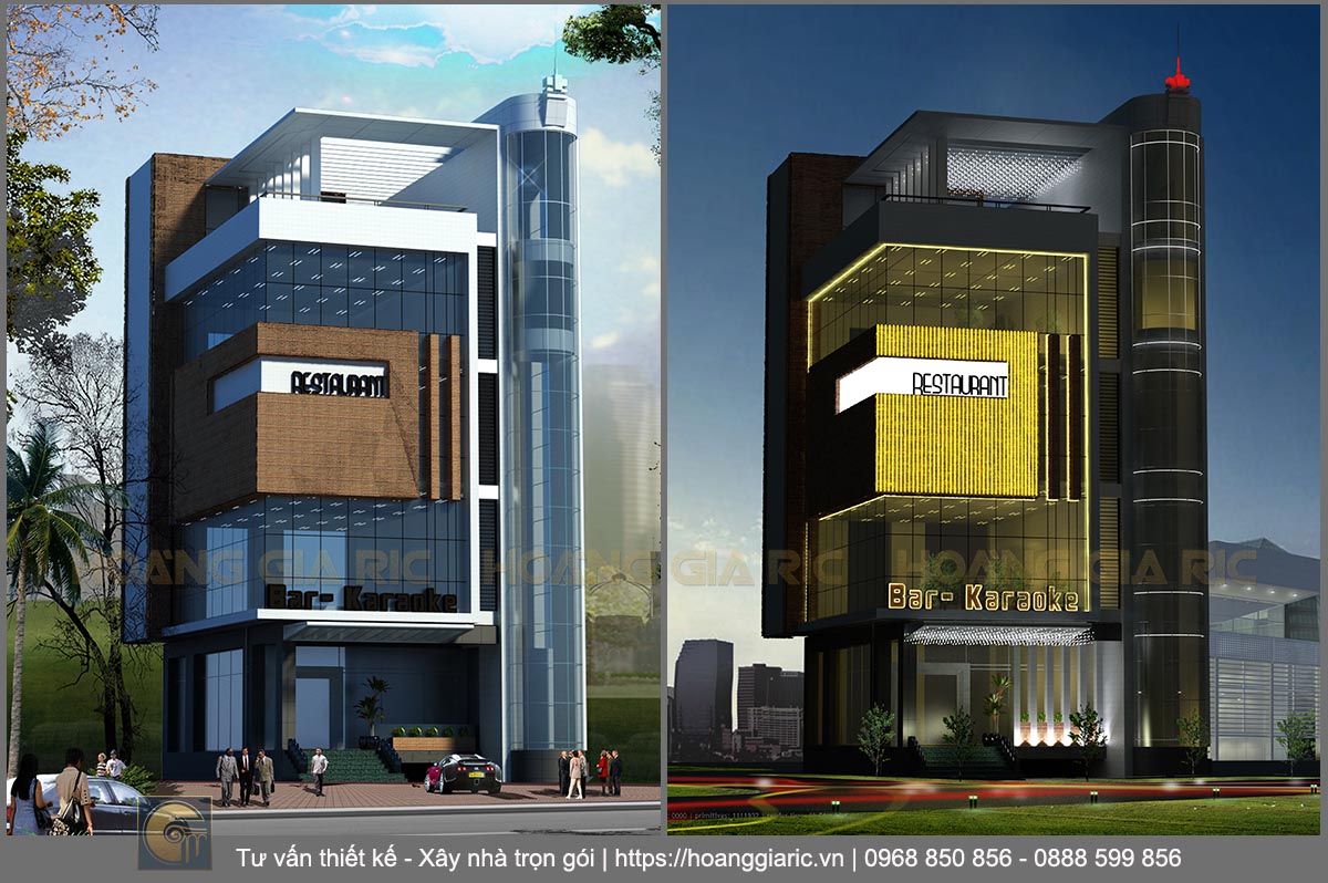 Thiết kế kiến trúc nhà hàng hiện đại Hưng yên nh2013, phối cảnh mặt tiền 2