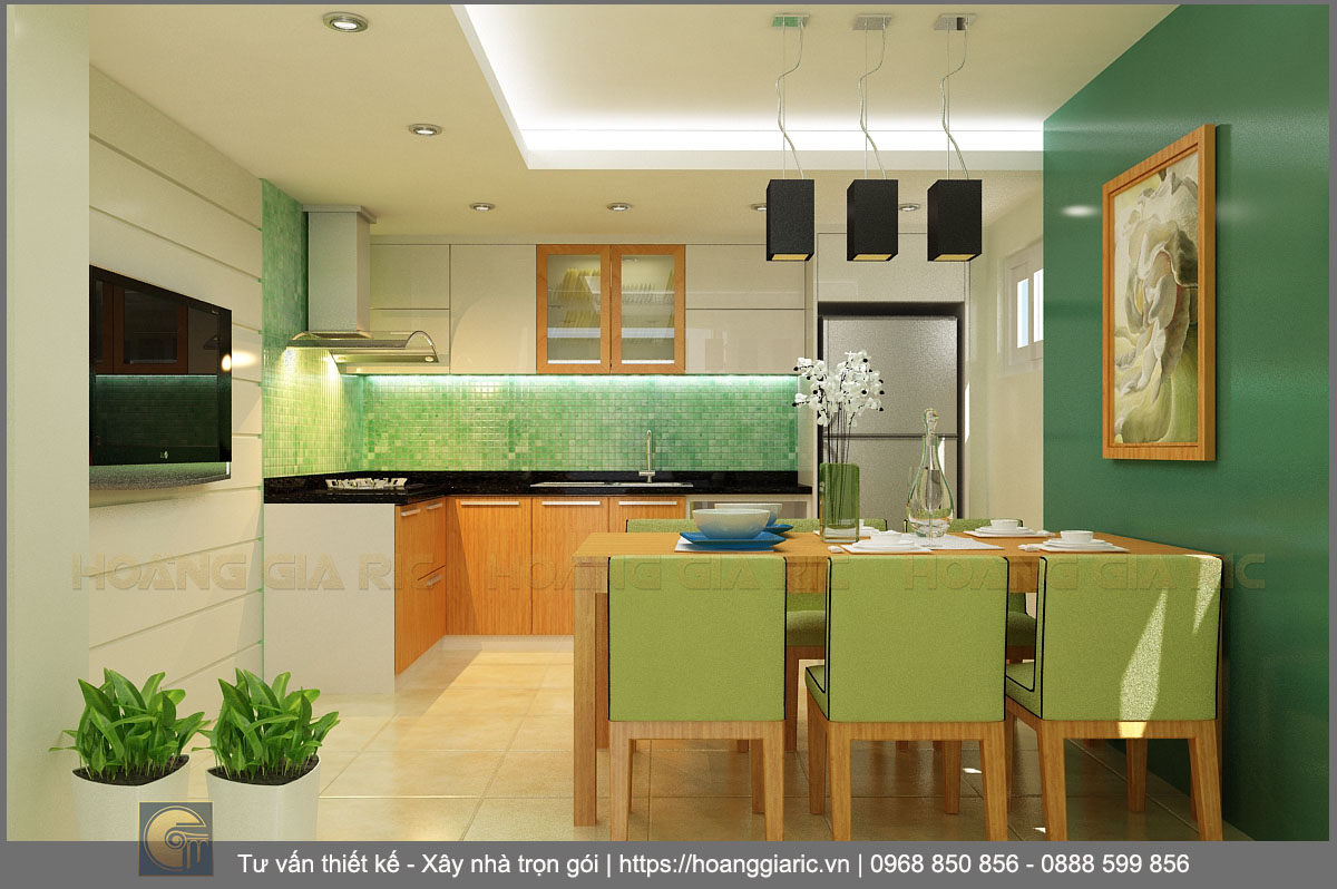 Thiết kế nội thất nhà phố hiện đại Hà nội cb2015, phối cảnh phòng bếp và ăn
