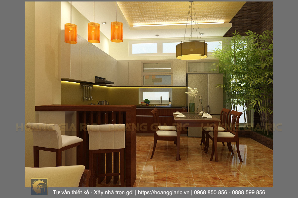 Thiết kế nội thất nhà phố hiện đại Hà nội dh2011, phối cảnh phòng bếp và ăn 1