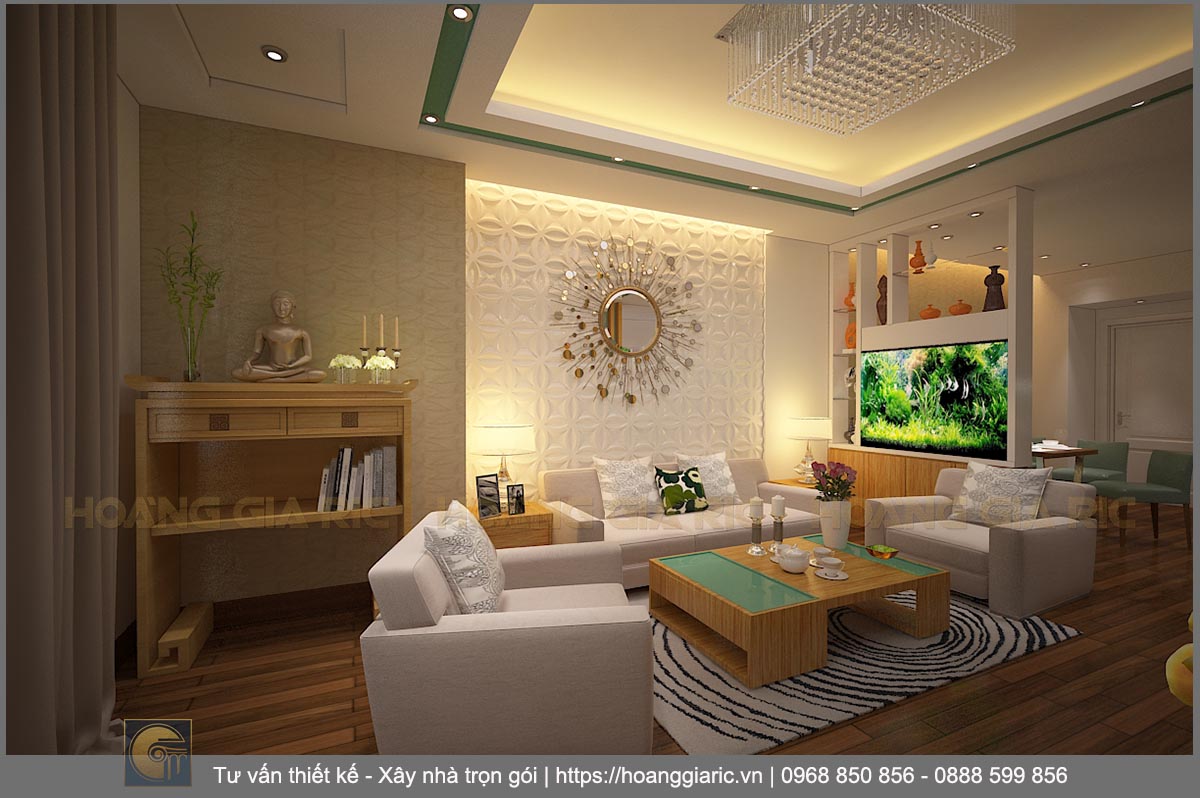 Thiết kế nội thất chung cư hiện đại Hà nội dh2015, phối cảnh phòng khách 2