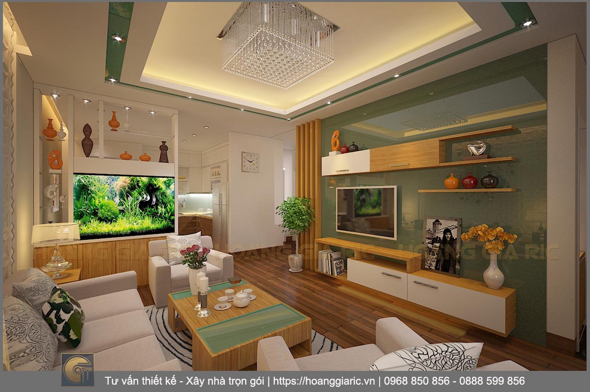 Thiết kế nội thất chung cư hiện đại Hà nội dh2015, phối cảnh phòng khách 4