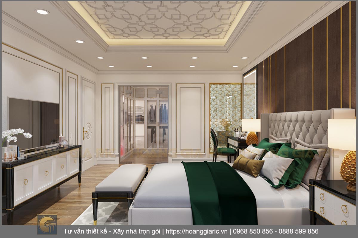 Thiết kế phối cảnh nội thất phòng ngủ master 1.2 chung cư tân cổ điển Hà nội tc2018