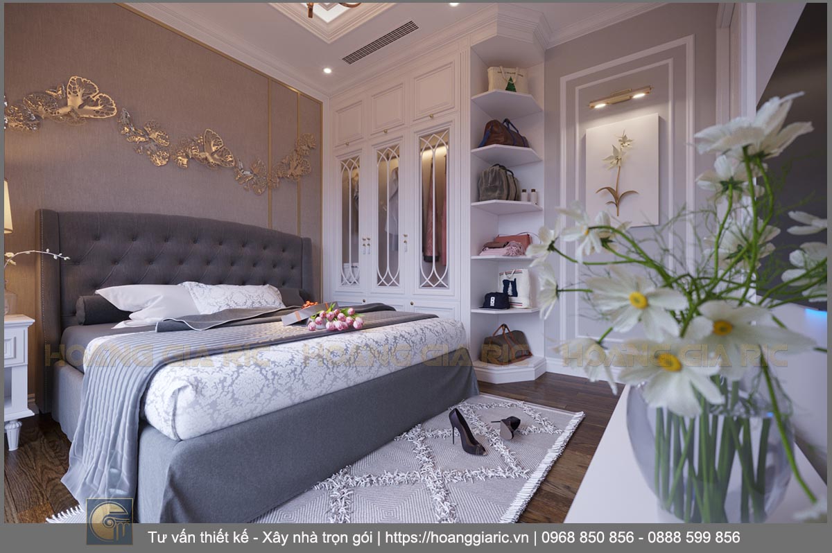Thiết kế nội thất chung cư tân cổ điển Hà nội vc2019, phối cảnh phòng ngủ 2.2