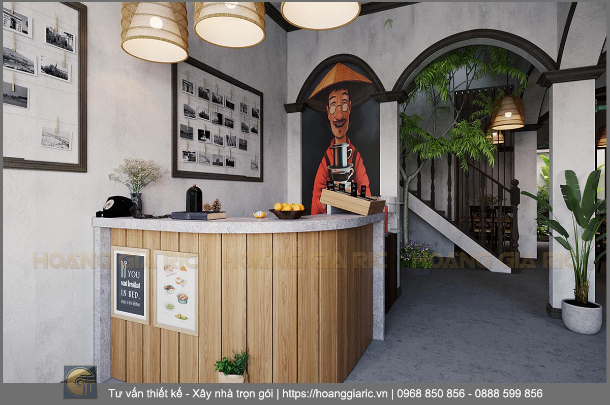 Thiết kế nội thất nhà phố homestay Hà nội ph2019, phối cảnh quán cafe 1