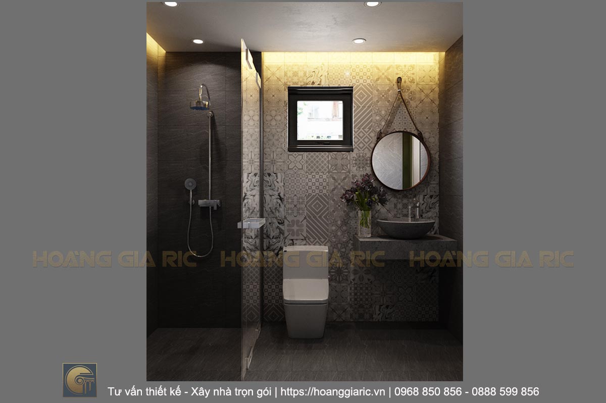 Thiết kế nội thất nhà phố homestay Hà nội ph2019, phối cảnh phòng vệ sinh căn hộ mini 01