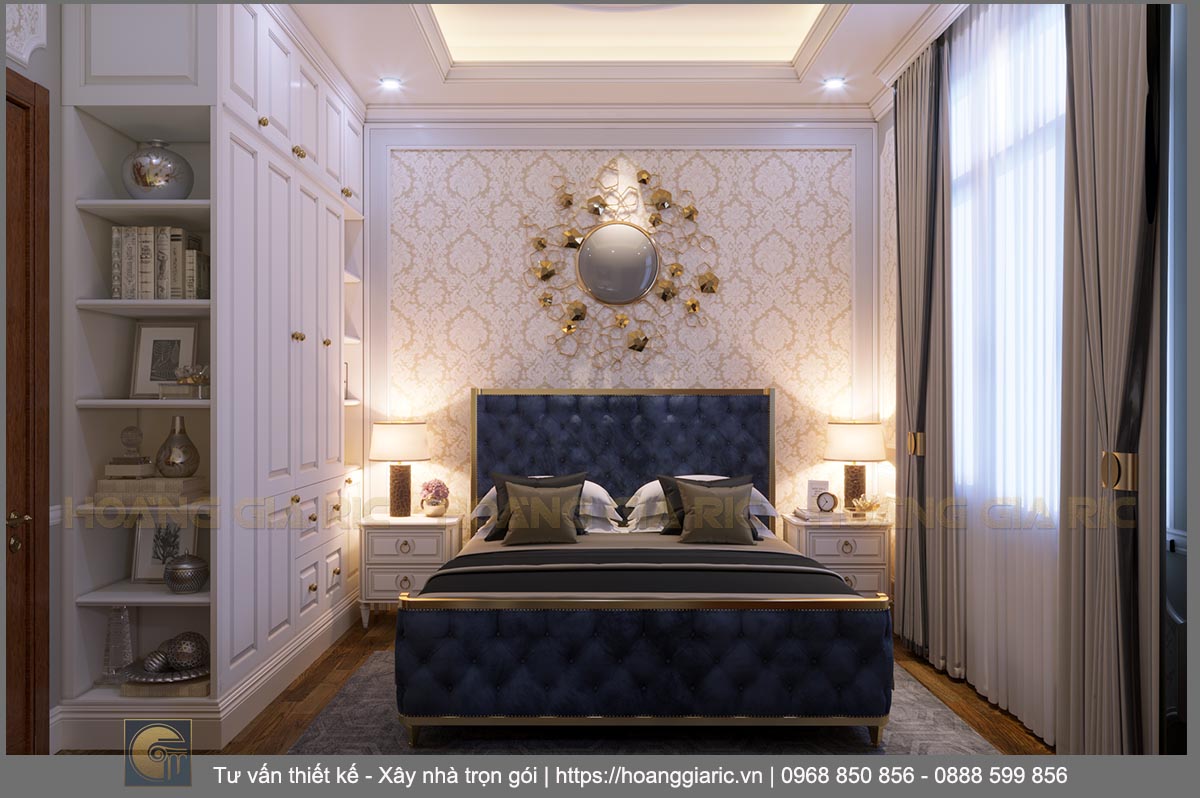 Thiết kế nội thất biệt thự nhà vườn tân cổ điển Quảng ninh tq2019, phối cảnh phòng ngủ 3.1