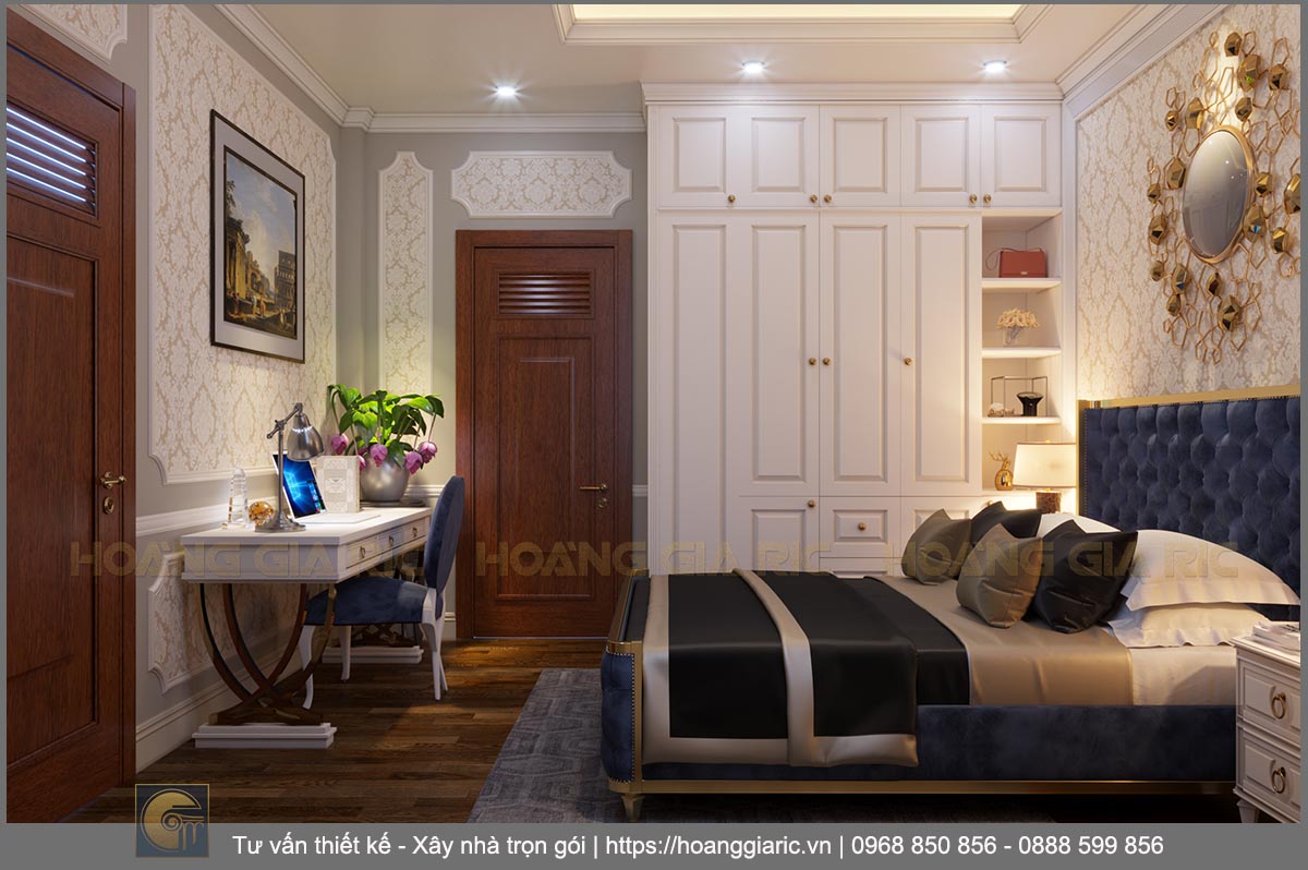 Thiết kế nội thất biệt thự nhà vườn tân cổ điển Quảng ninh tq2019, phối cảnh phòng ngủ 3.3