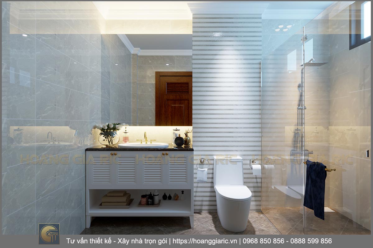 Thiết kế nội thất biệt thự nhà vườn tân cổ điển Quảng ninh tq2019, phối cảnh phòng tắm phòng ngủ 1.v1