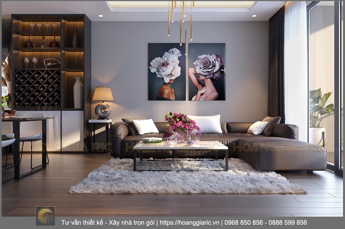 Thiết kế nội thất chung cư hiện đại Hà nội ud12019, phối cảnh không gian phòng khách 2