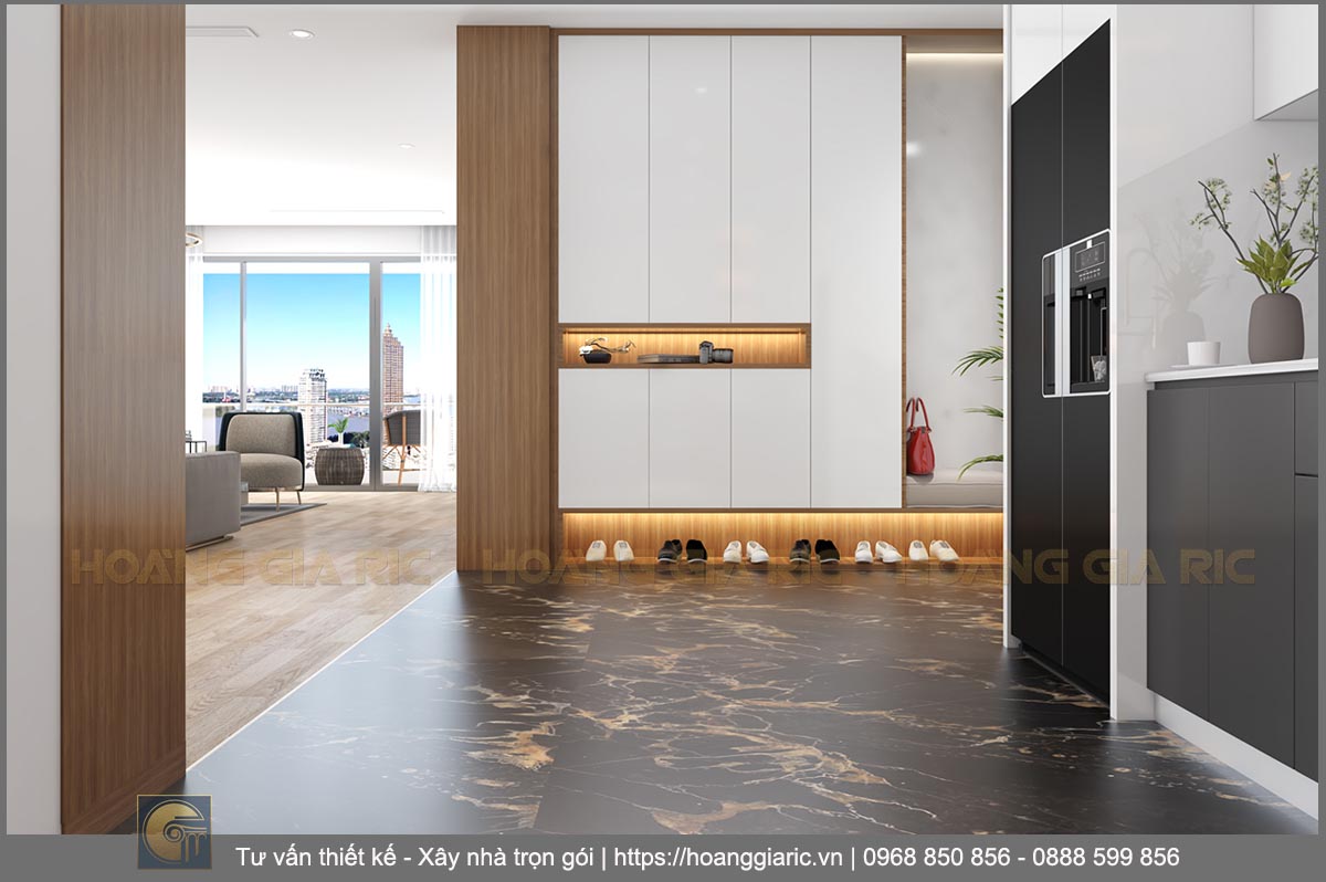 Thiết kế nội thất chung cư hiện đại Hà nội ud22019, phối cảnh không gian bếp 2