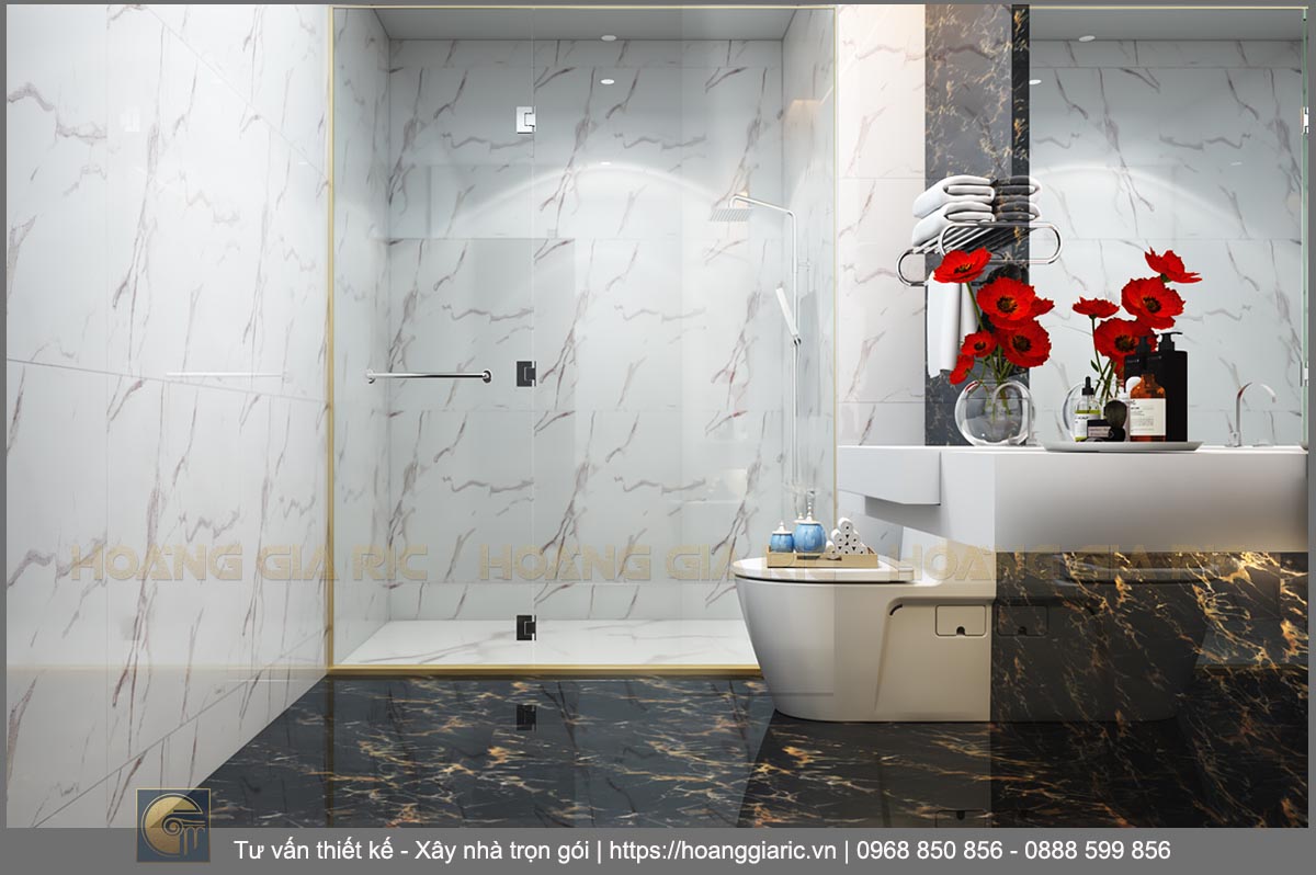 Thiết kế nội thất chung cư hiện đại Hà nội ud22019, phối cảnh phòng tắm và vệ sinh chung
