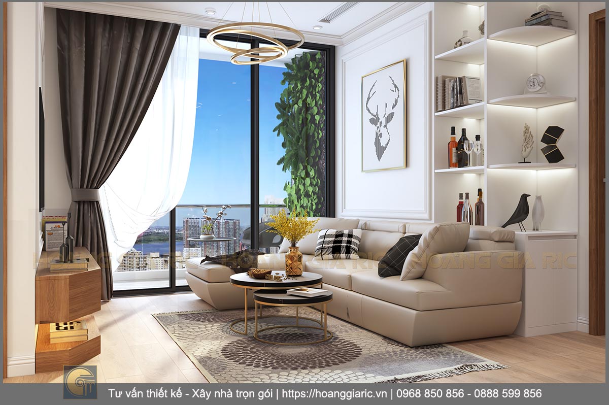 Thiết kế nội thất chung cư hiện đại Hà nội sk2019, phối cảnh phòng khách 1.1