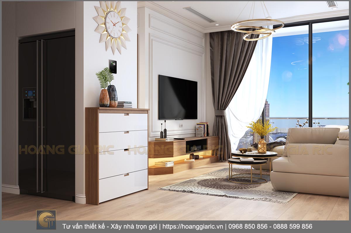 Thiết kế nội thất chung cư hiện đại Hà nội sk2019, phối cảnh phòng khách 1.2