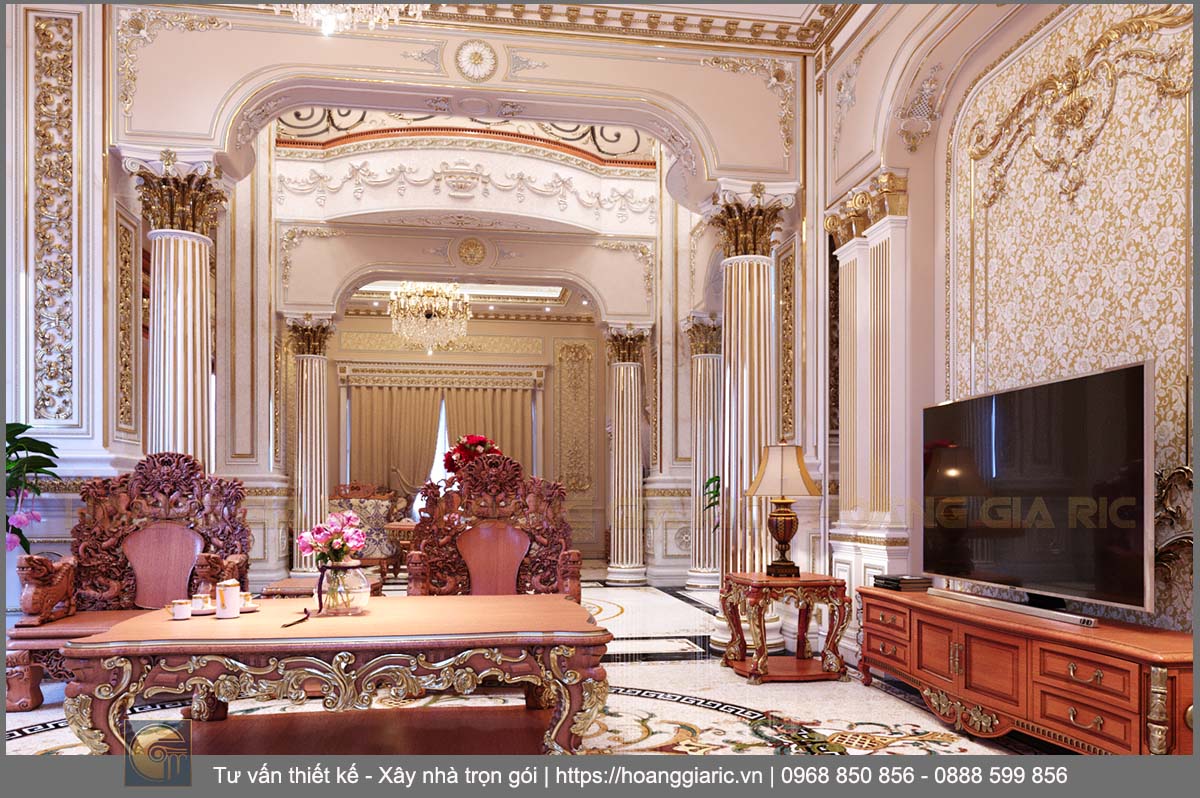 Thiết kế nội thất biệt thự cổ điển Việt trì hv2018, phối cảnh phòng khách 2 v1.2