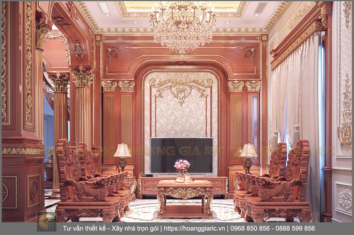 Thiết kế nội thất biệt thự cổ điển Việt trì hv2018, phối cảnh phòng khách 2 v2.1