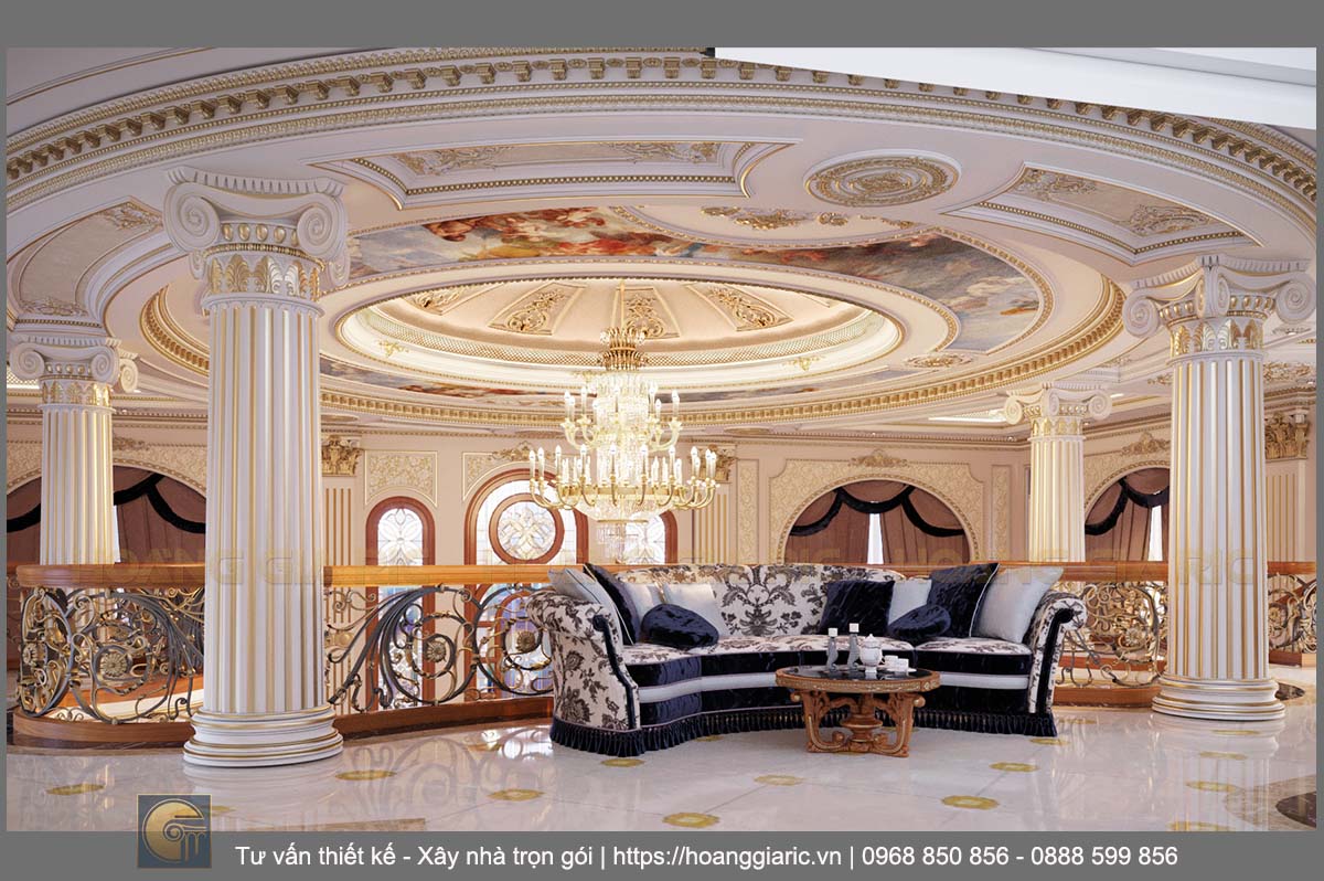 Thiết kế nội thất biệt thự cổ điển Bình dương tb2019, phối cảnh sảnh tầng lửng 2