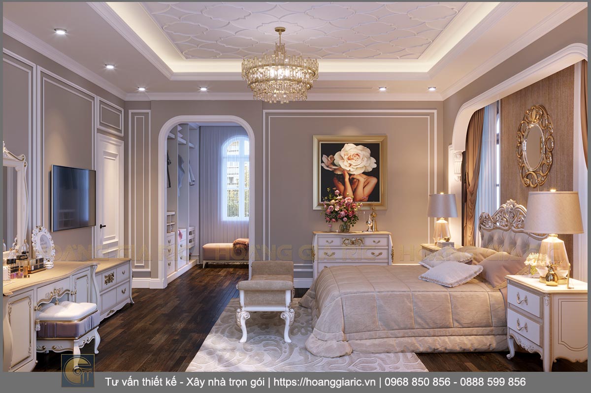Thiết kế phối cảnh nội thất phòng ngủ 1.4 biệt thự tân cổ điển Hải phòng th2018