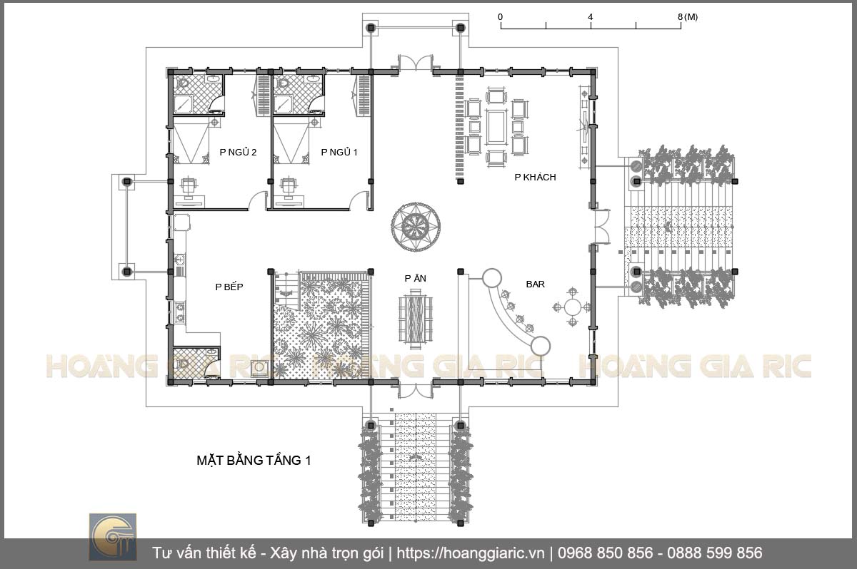 Thiết kế mặt bằng bố trí nội thất tầng 1 biệt thự cổ điển Đà lạt vd2018