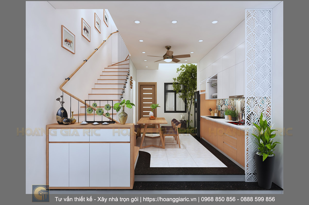 Thiết kế phối cảnh nội thất phòng bếp ăn 1 nhà phố hiện đại Hải phòng hp2017