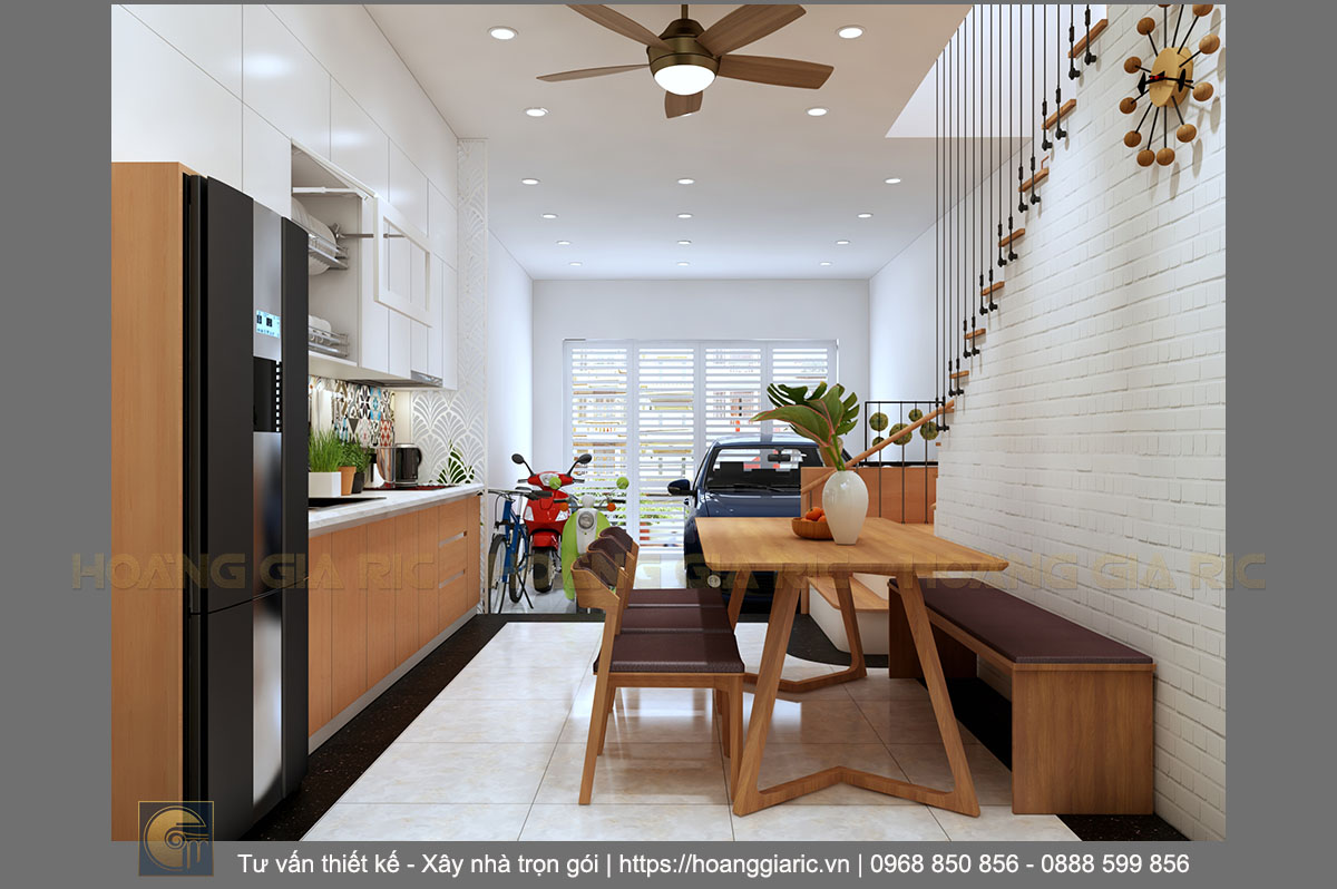 Thiết kế phối cảnh nội thất phòng bếp ăn 3 nhà phố hiện đại Hải phòng hp2017