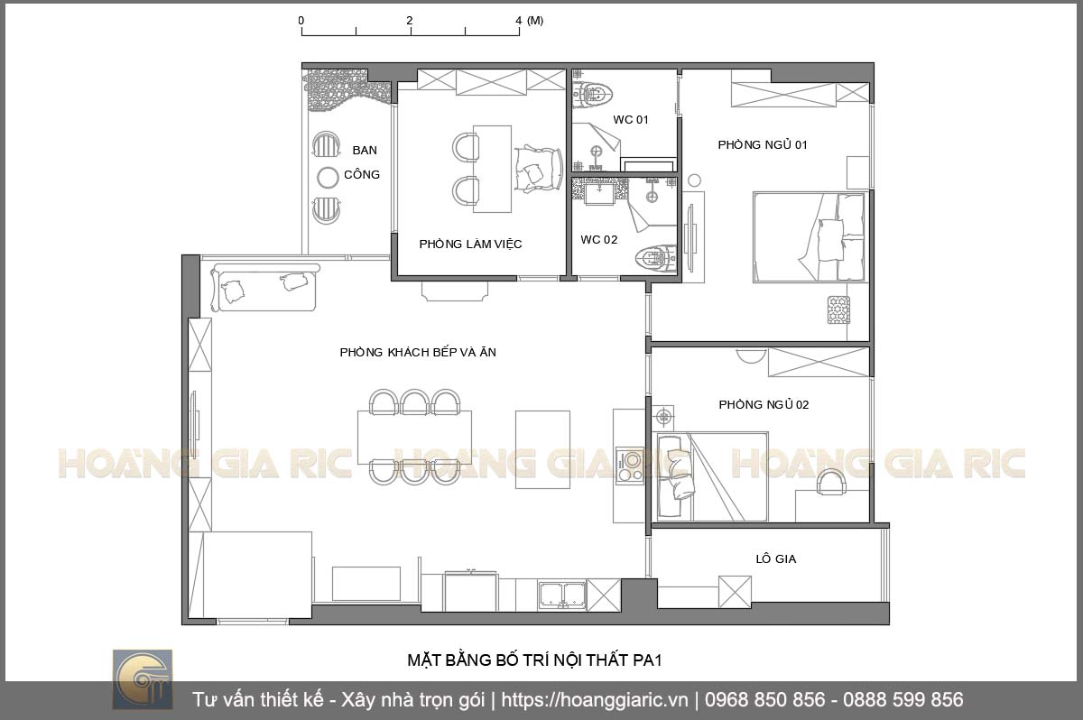 Thiết kế mặt bằng bố trí nội thất căn hộ chung cư tân cổ điển Hà nội dv12018