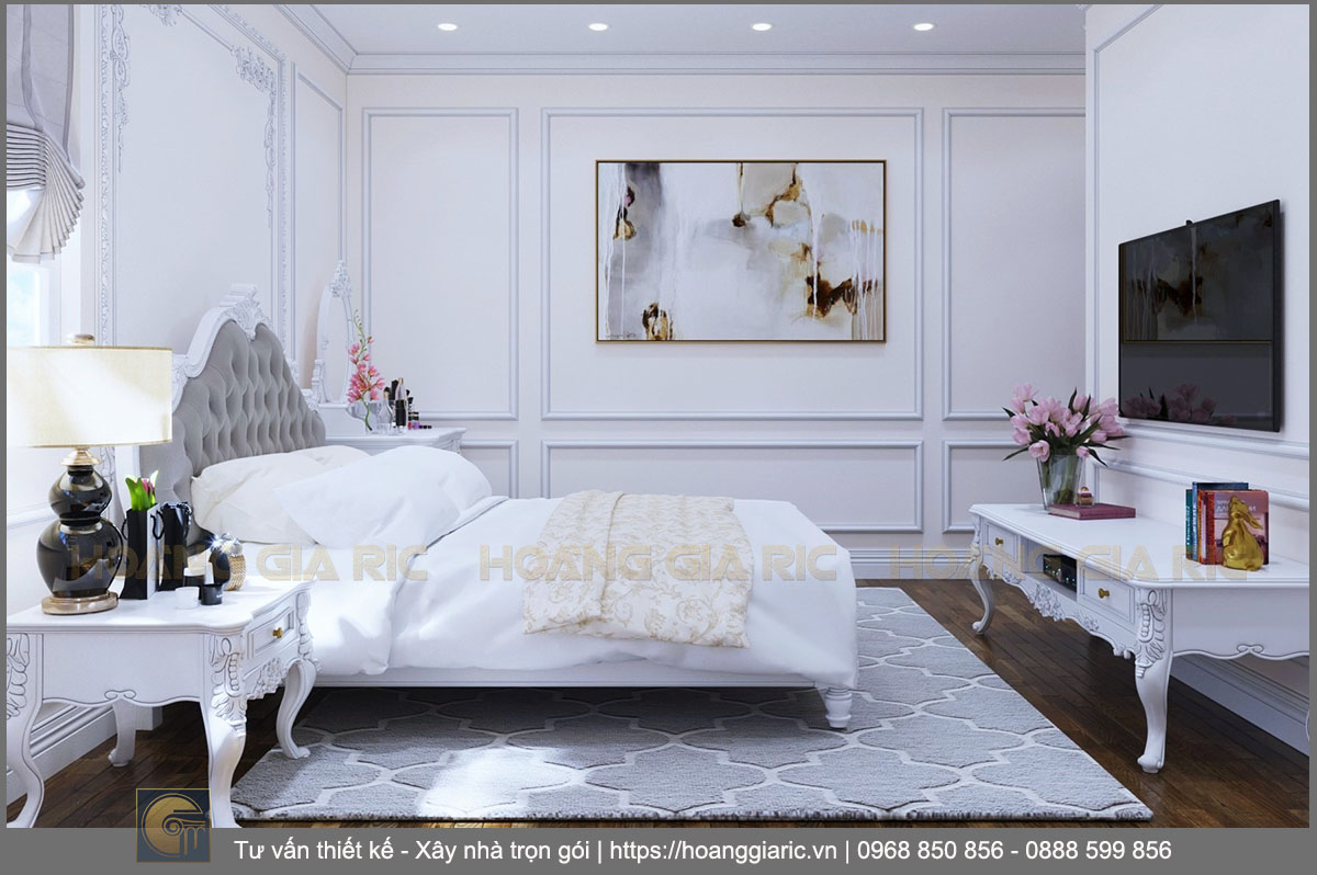 Thiết kế nội thất chung cư tân cổ điển Hà nội dv12018, phối cảnh phòng ngủ 1.2