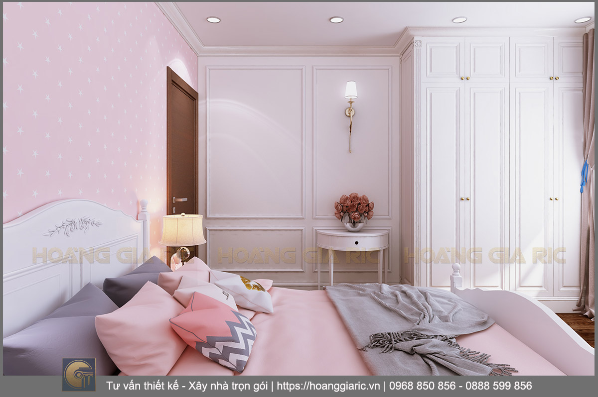 Thiết kế nội thất chung cư tân cổ điển Hà nội dv12018, phối cảnh phòng ngủ 2.1