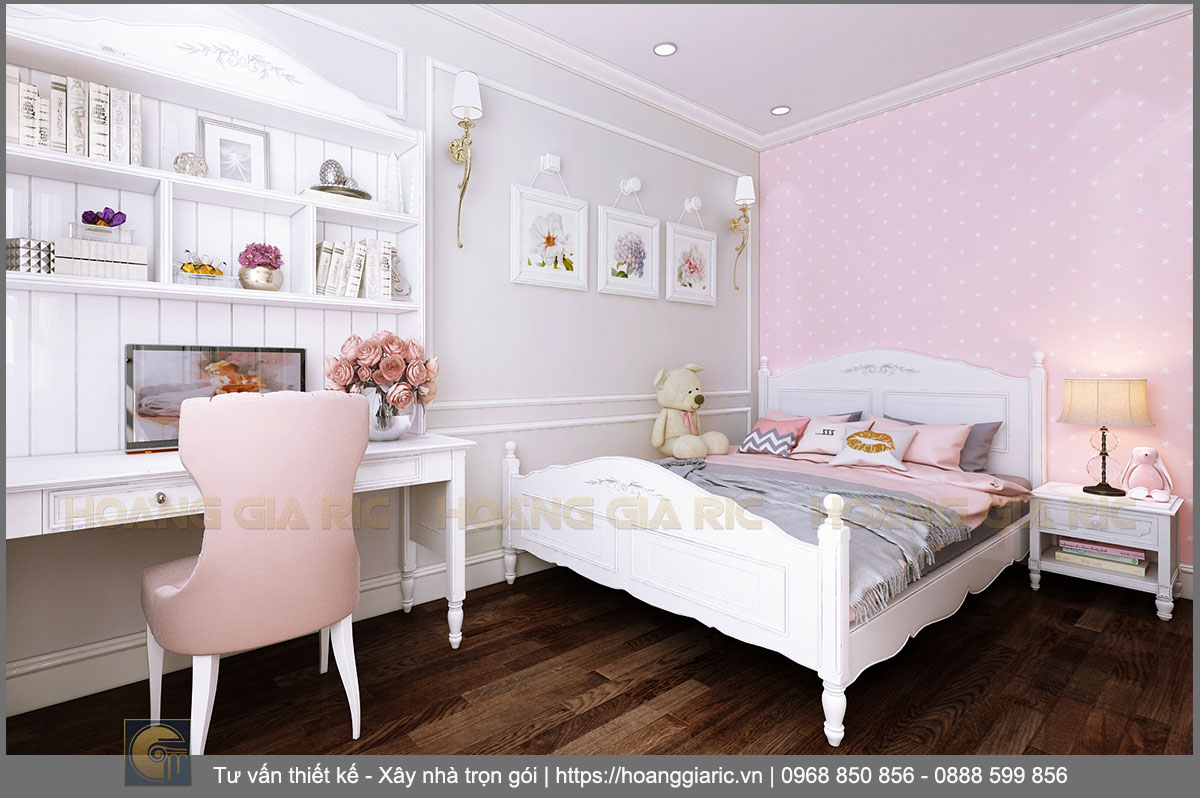 Thiết kế nội thất chung cư tân cổ điển Hà nội dv12018, phối cảnh phòng ngủ 2.2