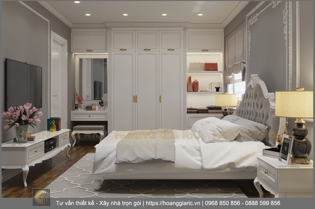 Thiết kế nội thất chung cư tân cổ điển Hà nội dv22018, phối cảnh phòng ngủ 1.2