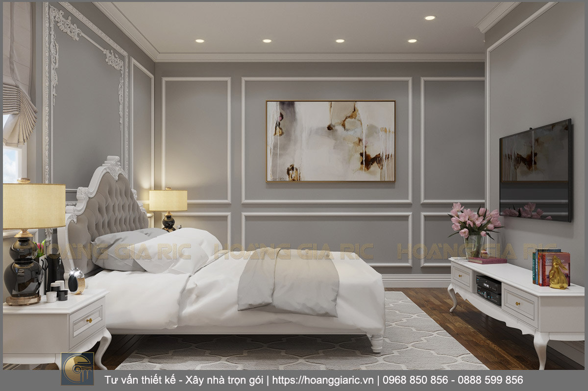 Thiết kế nội thất chung cư tân cổ điển Hà nội dv22018, phối cảnh phòng ngủ 1.3