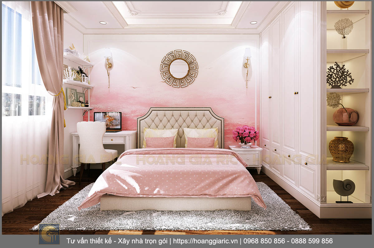 Thiết kế nội thất chung cư tân cổ điển Hà nội dv22018, phối cảnh phòng ngủ 2.1