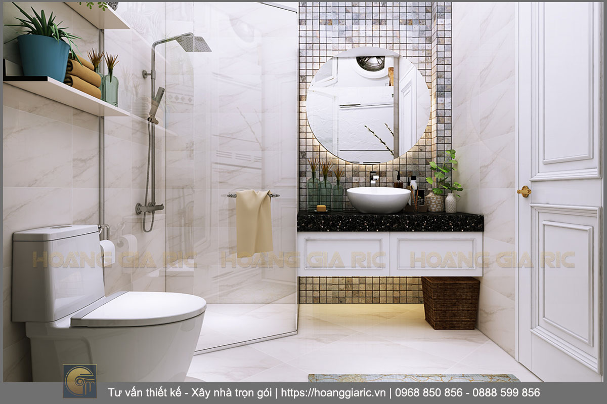 Thiết kế nội thất nhà phố tân cổ điển Hà nội ht2018, phối cảnh phòng tắm 3.1